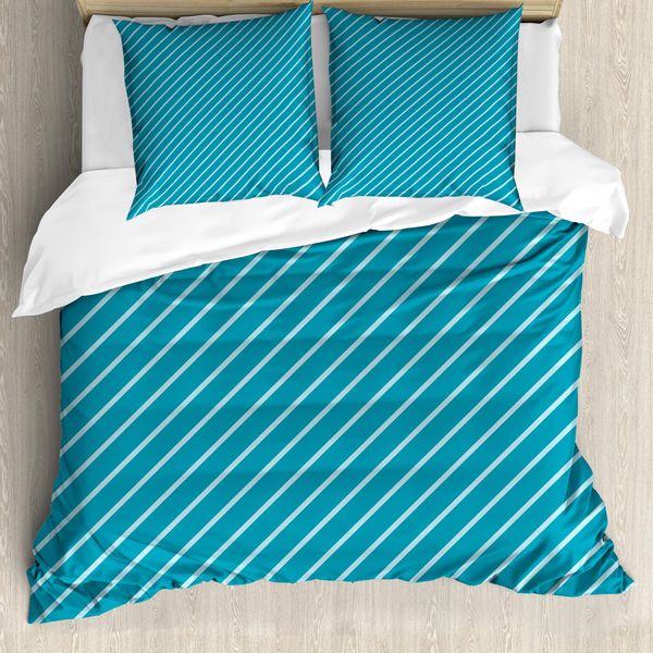 Abakuhaus Copripiumino Geometrico, Colori Cruise A Righe, Antiacaro, Adatto A Chi Soffre Di Allergie, Con Federe, 155 Cm X 220 Cm - 80 X 80 Cm, Pale Blue Teal-image