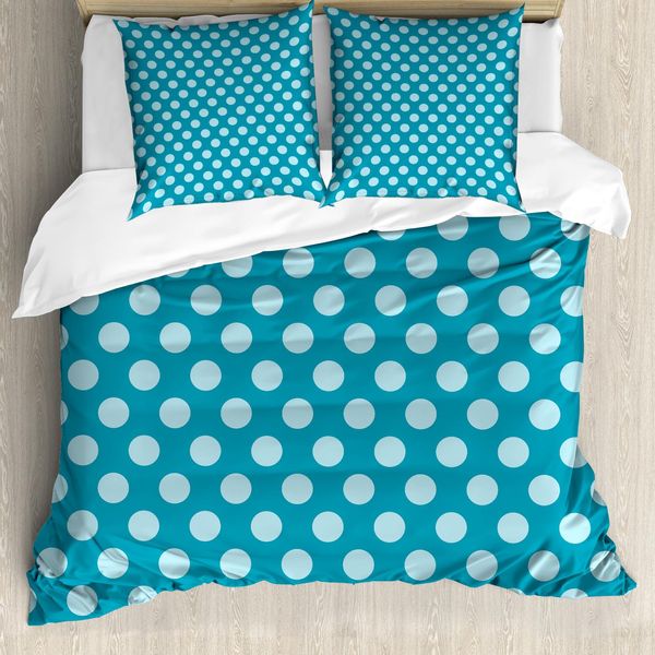 Abakuhaus Set Copripiumino Teal Per Letti Matrimoniali, Pois Colori Tenui Del Mare, Antiacaro Adatto A Chi Soffre Di Allergie Con Federe, Azzurro Teal-image