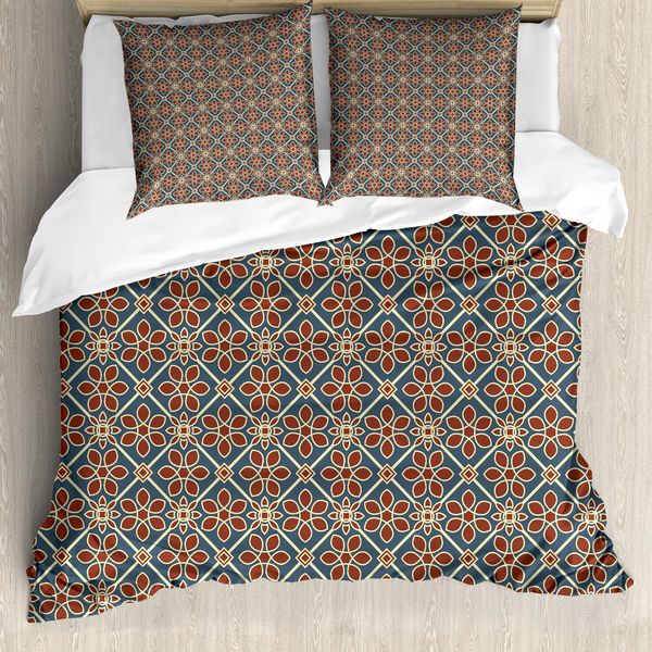 Abakuhaus Set Copripiumino Asiatico Per Letti Matrimoniali, Motivi Floreali Quadrati, Antiacaro, Adatto A Chi Soffre Di Allergie, Con Federe, Blu Scuro Bordeaux-image