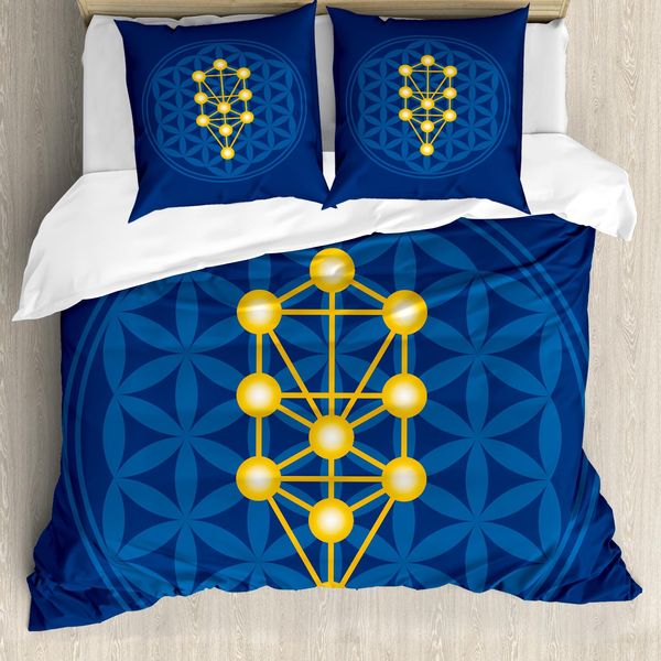 Abakuhaus Set Copripiumino Egiziano Per Letti Matrimoniali, Spirituale E Antico, Antiacaro, Adatto A Chi Soffre Di Allergie, Con Federe, Blu Violetto Giallo-image