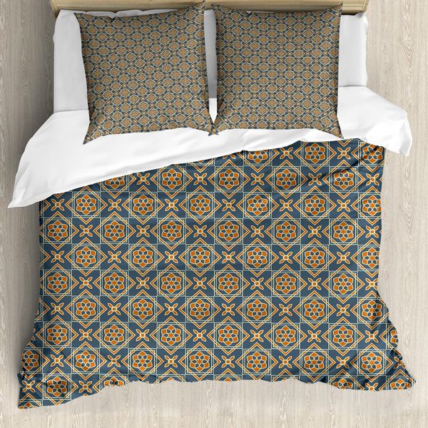 Abakuhaus Copripiumino Vintage, Delicati Fiorellini, Antiacaro, Adatto A Chi Soffre Di Allergie, Con Federe, 155 Cm X 220 Cm - 80 X 80 Cm, Blu Scuro Arancione-image