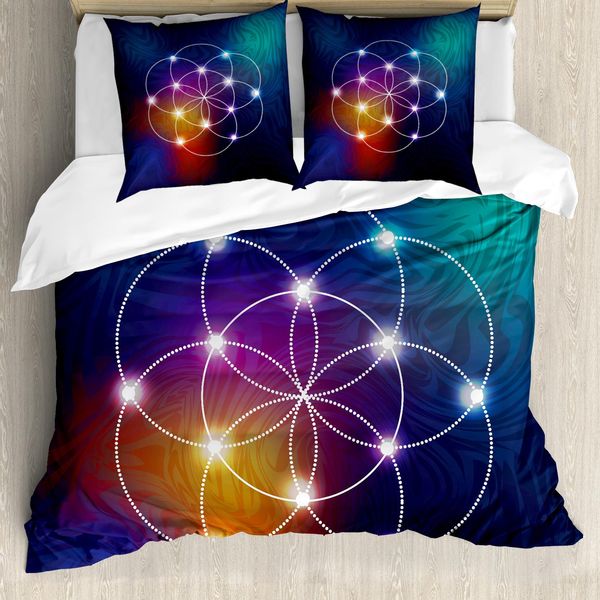 Abakuhaus Copripiumino Circolare, Motivi Circolari Esoteric, Antiacaro, Adatto A Chi Soffre Di Allergie, Con Federe, 155 Cm X 220 Cm - 80 X 80 Cm, Indaco-image