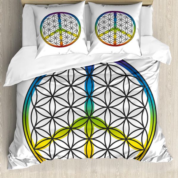 Abakuhaus Copripiumino Hippie, Vita E Pace, Antiacaro, Adatto A Chi Soffre Di Allergie, Con Federe, 155 Cm X 220 Cm - 80 X 80 Cm, Multicolore-image