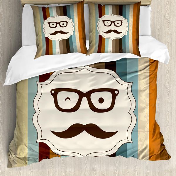 Abakuhaus Copripiumino Moderno, Man Schnurrbart Brille, Antiacaro, Adatto A Chi Soffre Di Allergie, Con Federe, 155 Cm X 220 Cm - 80 X 80 Cm, Multicolore-image
