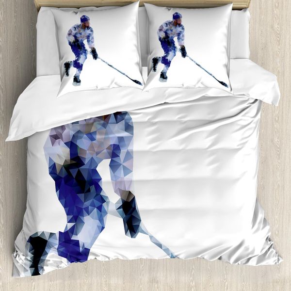 Abakuhaus Copripiumino Moderno, Hockey Player Triangles, Antiacaro, Adatto A Chi Soffre Di Allergie, Con Federe, 200 Cm X 200 Cm - 80 X 80 Cm, Blu, Grigio Viola, Nero-image