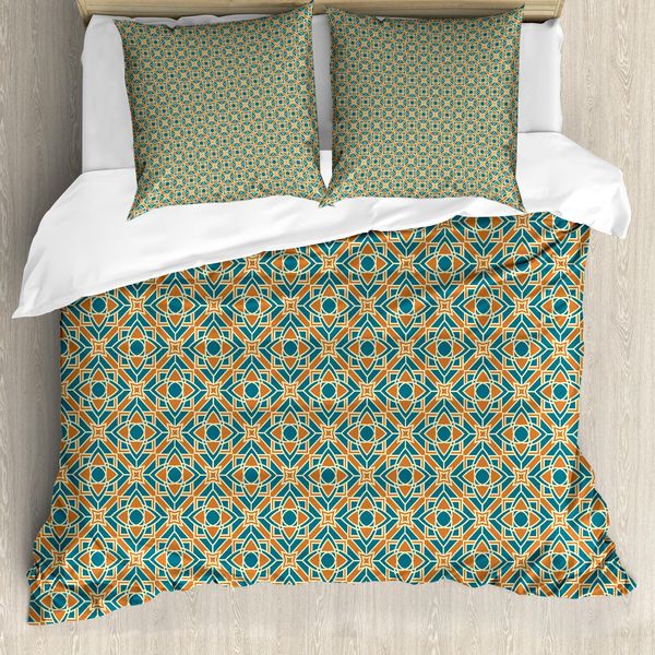 Abakuhaus Copripiumino Blume, Piante Concettuali Asiatiche, Antiacaro, Adatto A Chi Soffre Di Allergie, Con Federe, 200 Cm X 200 Cm - 80 X 80 Cm, Blu Petrolio Arancione-image