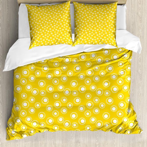Abakuhaus Copripiumino Giallo E Bianco, Round Spots, Antiacaro, Adatto A Chi Soffre Di Allergie, Con Federe, 200 Cm X 200 Cm - 80 X 80 Cm, Giallo E Bianco-image