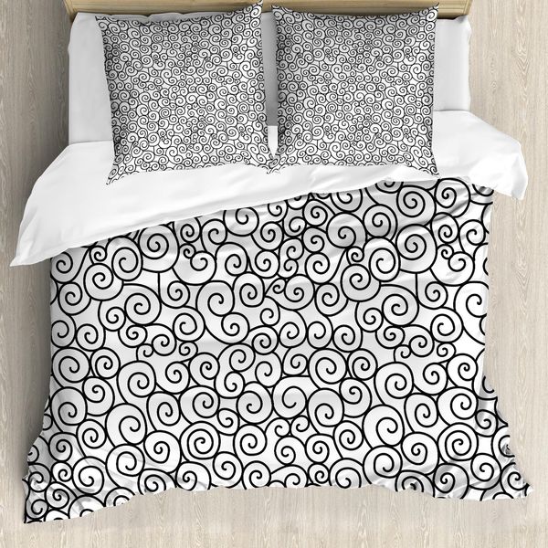 Abakuhaus Set Copripiumino Shabby Chic Per Letti Matrimoniali, Ramo Ricurvo A Spirale, Antiacaro, Adatto A Chi Soffre Di Allergie, Con Federe, Bianco E Nero-image