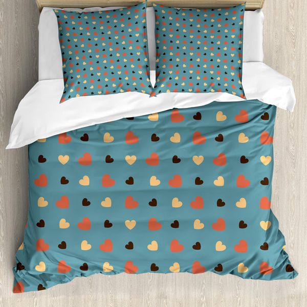 Abakuhaus Copripiumino Blu, Valentines Romantisches Liebe, Antiacaro, Adatto A Chi Soffre Di Allergie, Con Federe, 155 Cm X 220 Cm - 80 X 80 Cm, Blu, Marrone E Vermiglio-image