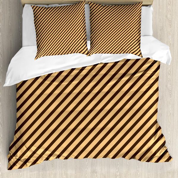 Abakuhaus Set Copripiumino Vintage Per Letti Matrimoniali, A Righe Moderne, Antiacaro, Adatto A Chi Soffre Di Allergie, Con Federe, Marrone Sabbia Cioccolato-image