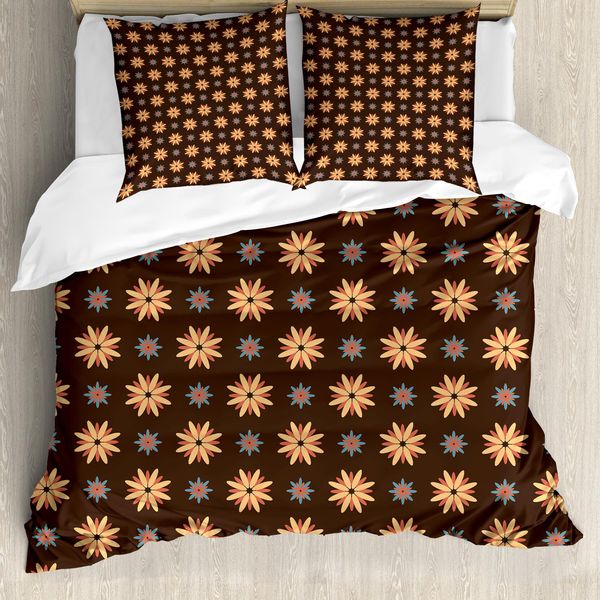 Abakuhaus Copripiumino Marrone, Motivo Floreale Arancione Estivo, Antiacaro, Adatto A Chi Soffre Di Allergie, Con Federe, 155 Cm X 220 Cm - 80 X 80 Cm, Marrone Scuro Vermiglio-image