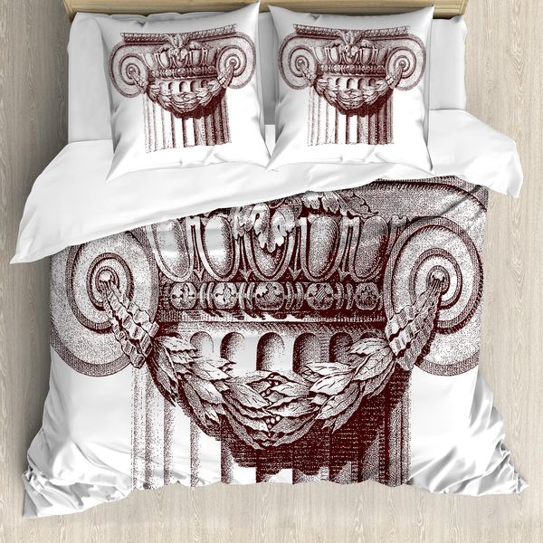 Abakuhaus Copripiumino Vintage, Colonna Antica Romana, Antiacaro, Adatto A Chi Soffre Di Allergie, Con Federe, 155 Cm X 220 Cm - 80 X 80 Cm, Bordeaux E Bianco-image