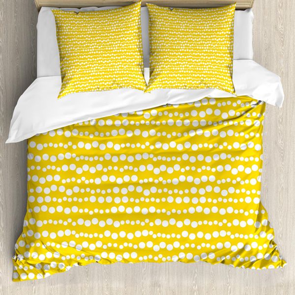 Abakuhaus Copripiumino Giallo E Bianco, Cerchi Doodle, Antiacaro, Adatto A Chi Soffre Di Allergie, Con Federe, 200 Cm X 200 Cm - 80 X 80 Cm, Terra Giallo E Bianco-image