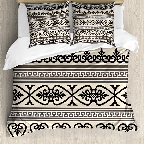 Abakuhaus Copripiumino Etnico, Antique Leaves, Antiacaro, Adatto A Chi Soffre Di Allergie, Con Federe, 155 Cm X 220 Cm - 80 X 80 Cm, Taupe Nero Tan-image