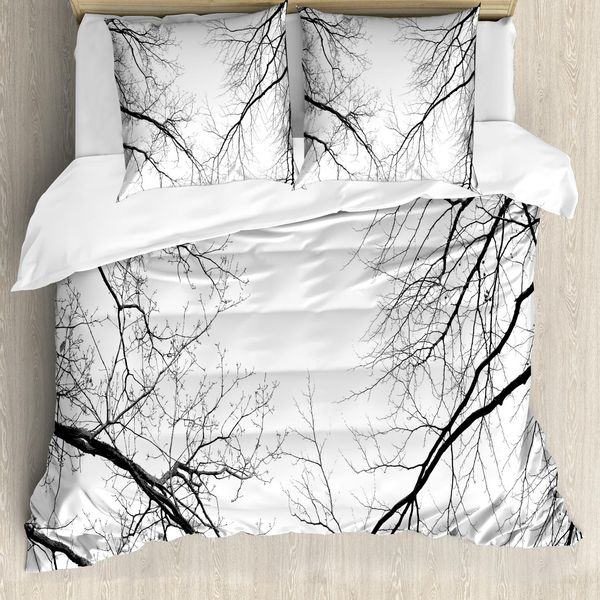 Abakuhaus Copripiumino Wald, Leafless Scary Branchen, Antiacaro, Adatto A Chi Soffre Di Allergie, Con Federe, 200 Cm X 200 Cm - 80 X 80 Cm, Bianco E Nero-image