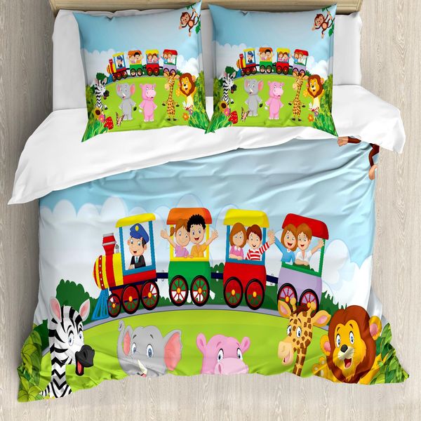 Abakuhaus Copripiumino Con Caricatura, Happy Children Safari, Antiacaro, Adatto A Chi Soffre Di Allergie, Con Federe, 200 Cm X 200 Cm - 80 X 80 Cm, Multicolore-image