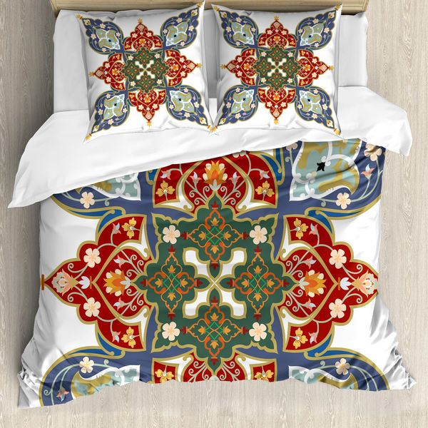 Abakuhaus Copripiumino Orientale, Turkish Ottoman, Antiacaro, Adatto A Chi Soffre Di Allergie, Con Federe, 155 Cm X 220 Cm - 80 X 80 Cm, Blu Cadetto-Turchese-image