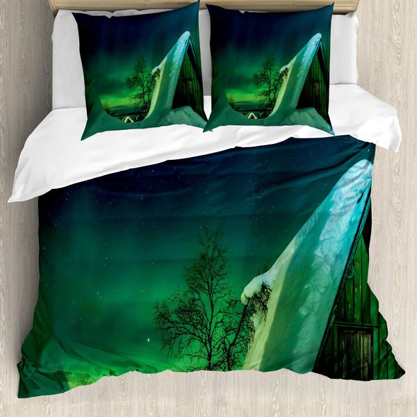 Abakuhaus Set Copripiumino Naturale Per Letti Matrimoniali, Holzhaus Winter, Antiacaro, Adatto A Chi Soffre Di Allergie, Con Federe, Verde Giada Blu Scuro-image