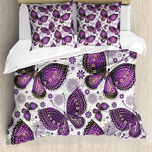 Abakuhaus Copripiumino Naturale, Farfalla, Antiacaro, Adatto A Chi Soffre Di Allergie, Con Federe, 155 Cm X 220 Cm - 80 X 80 Cm, Viola, Bianco, Viola-image