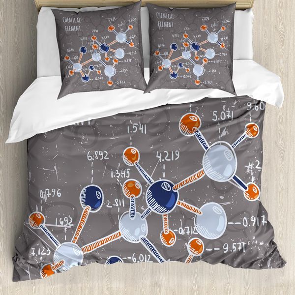 Abakuhaus Copripiumino Grunge, Grafica Formula Scienza, Antiacaro, Adatto A Chi Soffre Di Allergie, Con Federe, 200 Cm X 200 Cm - 80 X 80 Cm, Grigio Chiaro Arancione Bianco-image