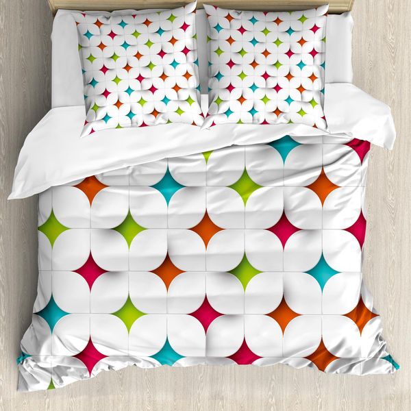 Abakuhaus Copripiumino Geometrico, Mosaico Grafico Moderno, Antiacaro, Adatto A Chi Soffre Di Allergie, Con Federe, 155 Cm X 220 Cm - 80 X 80 Cm, Multicolore-image