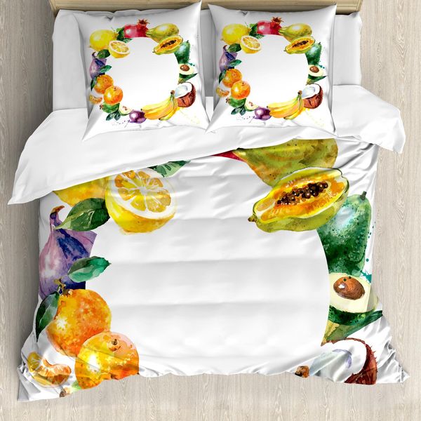 Abakuhaus Copripiuma Con Motivo Frutta, Alimenti Naturali E Verdure, Antiacaro, Adatto A Chi Soffre Di Allergie, Con Federe, 200 Cm X 200 Cm - 80 X 80 Cm, Multicolore-image