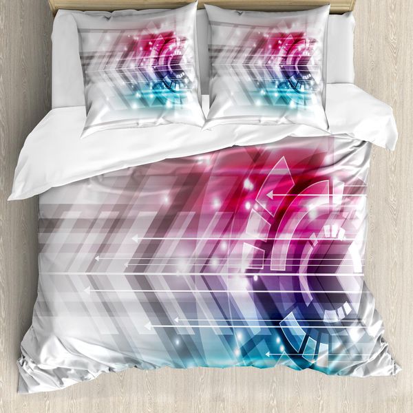 Abakuhaus Copripiumino Moderno, Geometrico Futuristico, Antiacaro, Adatto A Chi Soffre Di Allergie, Con Federe, 155 Cm X 220 Cm - 80 X 80 Cm, Azzurro, Grigio, Rosa-image