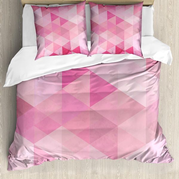 Abakuhaus Copripiumino Rosa, Triangoli Astratti Con Motivi Autunnali, Antiacaro E Anallergico, Con Federe, 155 Cm X 220 Cm - 80 X 80 Cm, Rosa-image