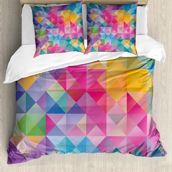 Abakuhaus Copripiumino Geometrico, Motivo Sfocato, Antiacaro, Adatto A Chi Soffre Di Allergie, Con Federe, 200 Cm X 200 Cm - 80 X 80 Cm, Multicolore-image