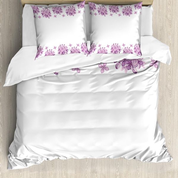 Abakuhaus Copripiumino Con Fiori, Fiori Viola, Antiacaro, Adatto A Chi Soffre Di Allergie, Con Federe, 155 Cm X 220 Cm - 80 X 80 Cm, Lilla E Bianco-image