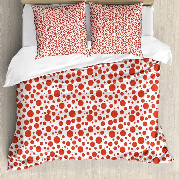 Abakuhaus Rosso Set Copripiumino Per Letti Matrimoniali, Pois Su Fondo Bianco, Antiacaro Adatto A Chi Soffre Di Allergie Con Federe, Rosso Cinabro Bianco-image