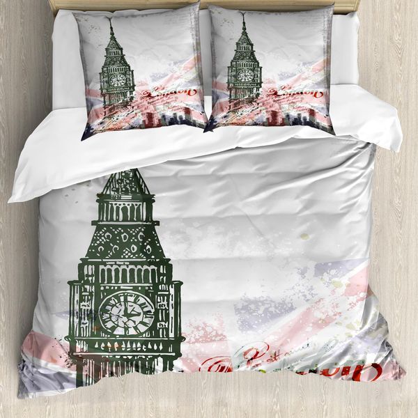 Abakuhaus London Copripiumino, Vintage Big Ben London, Antiacaro, Adatto A Chi Soffre Di Allergie, Con Federe, 155 Cm X 220 Cm - 80 X 80 Cm, Grigio-image