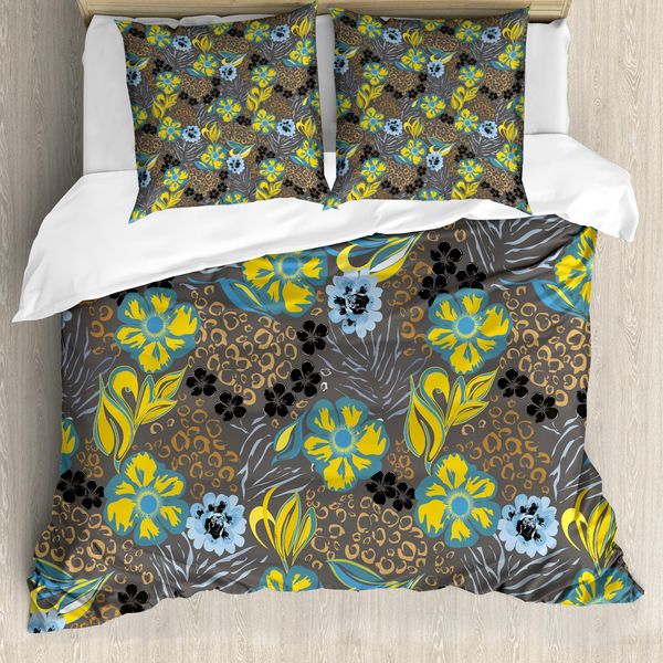Abakuhaus Copripiumino Astratto, Dettagli Floreali Cerchiati, Antiacaro, Adatto A Chi Soffre Di Allergie, Con Federe, 155 Cm X 220 Cm - 80 X 80 Cm, Multicolore-image