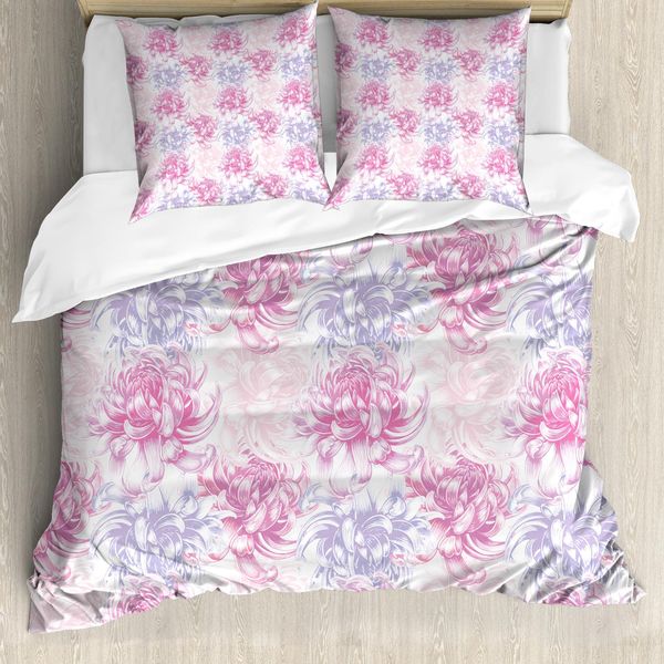 Abakuhaus Copripiumino Con Motivi Floreali Romantici, Antiacaro E Anallergico, Con Federe, 155 Cm X 220 Cm - 80 X 80 Cm, Rosa E Bianco-image