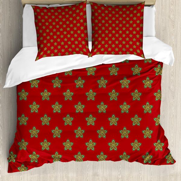 Abakuhaus Copripiumino Etnico, Fiori Con Cerchi, Antiacaro, Adatto A Chi Soffre Di Allergie, Con Federe, 155 Cm X 220 Cm - 80 X 80 Cm, Marrone E Turchese-image