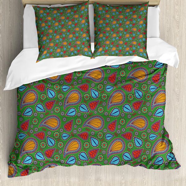 Abakuhaus Copripiumino Etnico, Motivo Floreale, Antiacaro, Adatto A Chi Soffre Di Allergie, Con Federe, 155 Cm X 220 Cm - 80 X 80 Cm, Arancione, Blu E Rosso-image