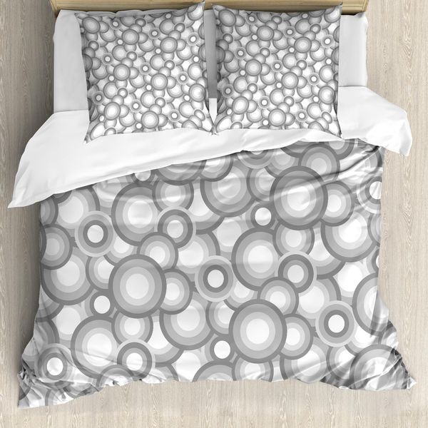 Abakuhaus Copripiumino Astratto, Grigio Bianco A Pallini Rotondi, Antiacaro, Adatto A Chi Soffre Di Allergie, Con Federe, 155 Cm X 220 Cm - 80 X 80 Cm, Grigio Bianco-image