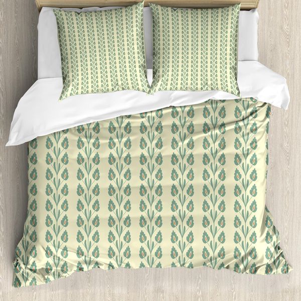 Abakuhaus Copripiumino Con Motivi Floreali, Antiacaro E Anallergico, Con Federe, 155 Cm X 220 Cm - 80 X 80 Cm, Verde Giada E Arancione-image