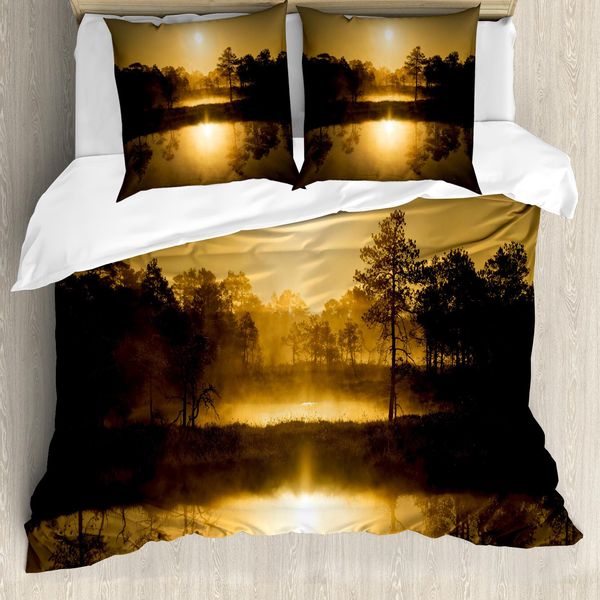 Abakuhaus Copripiumino Naturale, Idilliaco Tramonto Mattutino, Antiacaro Adatto A Chi Soffre Di Allergie Con Federe, 200 Cm X 200 Cm - 80 X 80 Cm, Sepia-image