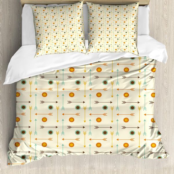 Abakuhaus Copripiumino Stammes, Hipster Geometric, Antiacaro, Adatto A Chi Soffre Di Allergie, Con Federe, 155 Cm X 220 Cm - 80 X 80 Cm, Verde Menta, Arancione, Crema-image