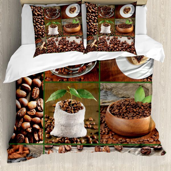 Abakuhaus Copripiumino Marrone, Chicchi Di Caffè E Sacchetti, Antiacaro, Adatto A Chi Soffre Di Allergie, Con Federe, 155 Cm X 220 Cm - 80 X 80 Cm, Marrone Verde-image