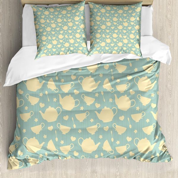 Abakuhaus Copripiumino, Teiera Tazza Da Tè Britannica, Antiacaro, Adatto A Chi Soffre Di Allergie, Con Federe, 155 Cm X 220 Cm - 80 X 80 Cm, Giallo Pallido Turchese-image
