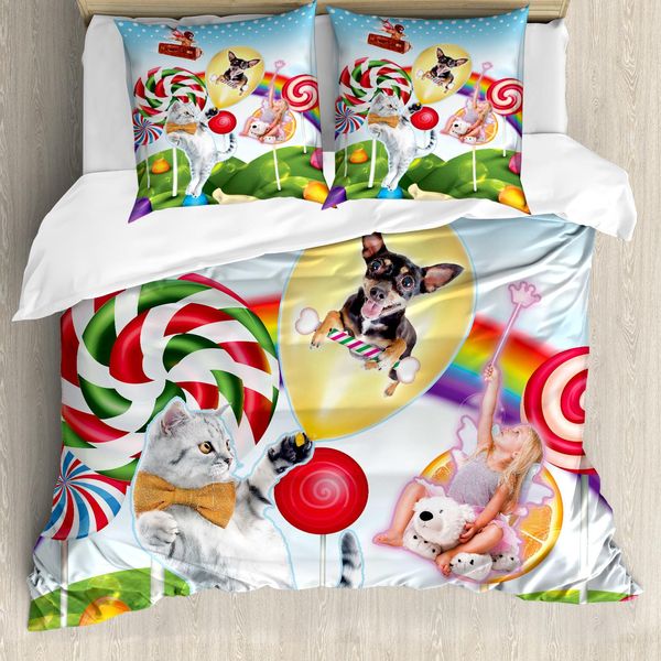 Abakuhaus Copripiumino Per Animali, Animali Arcobaleno Caramelle, Antiacaro, Adatto A Chi Soffre Di Allergie, Con Federe, 155 Cm X 220 Cm - 80 X 80 Cm, Multicolore-image