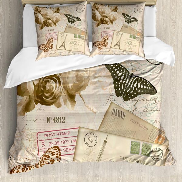 Abakuhaus Copripiumino Europeo, Scritta Vintage, Antiacaro, Adatto A Chi Soffre Di Allergie, Con Federe, 155 Cm X 220 Cm - 80 X 80 Cm, Marrone Chiaro E Nero-image