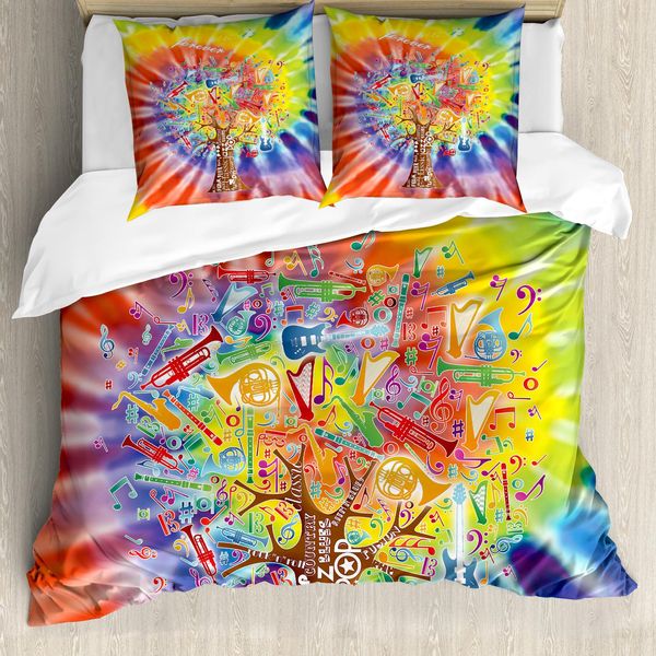 Abakuhaus Copripiumino Con Motivo Alberi, Strumenti Musicali, Antiacaro, Adatto A Chi Soffre Di Allergie, Con Federe, 200 Cm X 200 Cm - 80 X 80 Cm, Multicolore-image