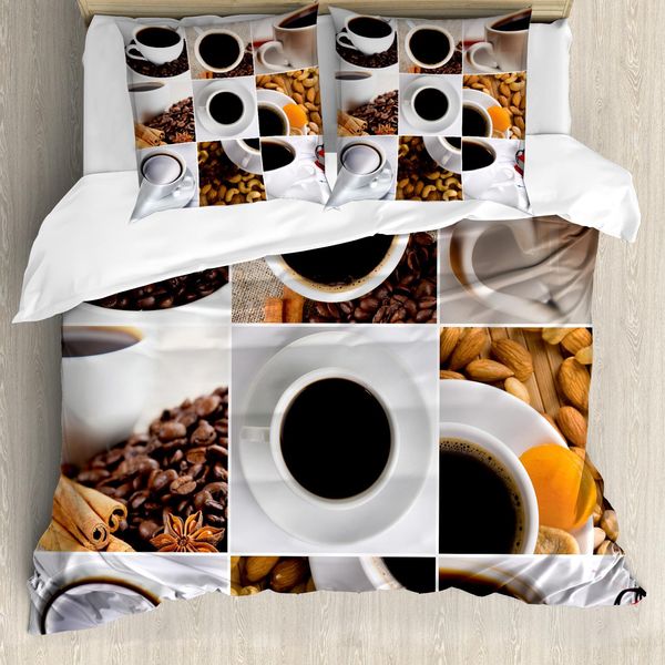 Abakuhaus Copripiumino Caffè, Caffè Mandorle Anacardi, Antiacaro Adatto A Chi Soffre Di Allergie Con Federe, 200 Cm X 200 Cm - 80 X 80 Cm, Bianco, Nero, Marrone-image
