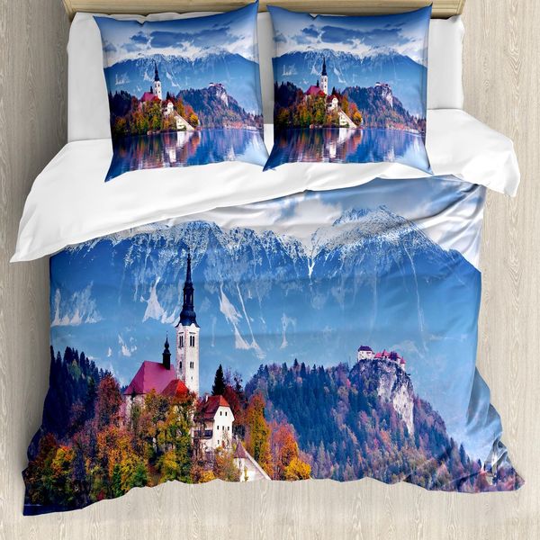 Abakuhaus Copripiumino Paesaggio, Lago Di Bled In Slovenia, Antiacaro, Adatto A Chi Soffre Di Allergie, Con Federe, 155 Cm X 220 Cm - 80 X 80 Cm, Multicolore-image