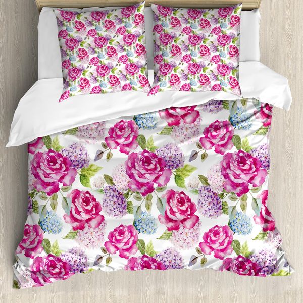 Abakuhaus Shabby Flora Copripiumino, Acquerello Lavenders, Antiacaro, Adatto A Chi Soffre Di Allergie, Con Federe, 155 Cm X 220 Cm - 80 X 80 Cm, Verde Chiaro Rosa-image