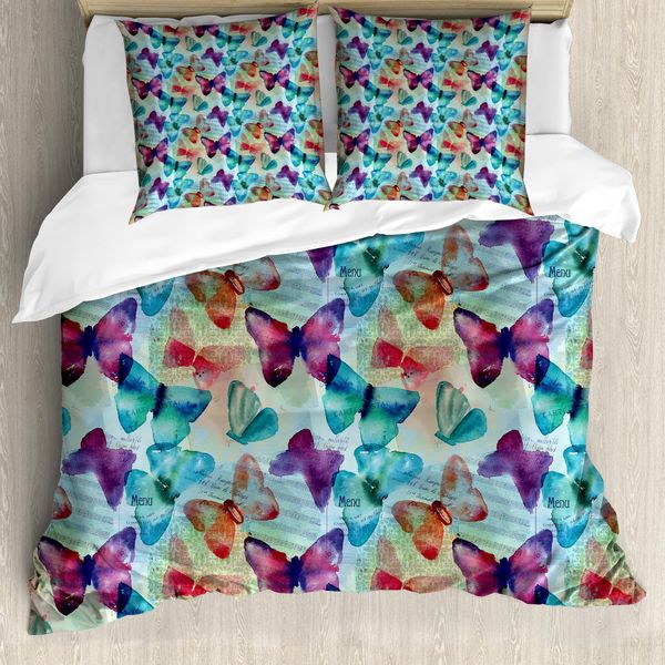 Abakuhaus Copripiumino Astratto, Scritte Farfalle, Antiacaro, Adatto A Chi Soffre Di Allergie, Con Federe, 155 Cm X 220 Cm - 80 X 80 Cm, Multicolore-image