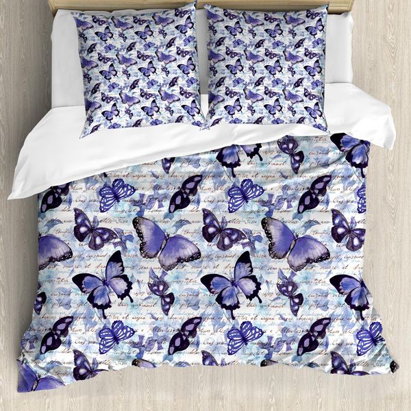 Abakuhaus Copripiumino Retrò, Fiori Antichi E Farfalle, Antiacaro, Adatto A Chi Soffre Di Allergie, Con Federe, 200 Cm X 200 Cm - 80 X 80 Cm, Viola, Nero, Azzurro-image